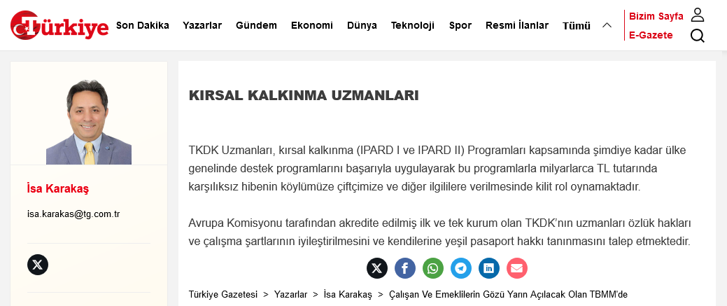 Ünlü Sosyal Güvenlik Uzmanı TKDK Uzmanlarını Köşesine Taşıdı